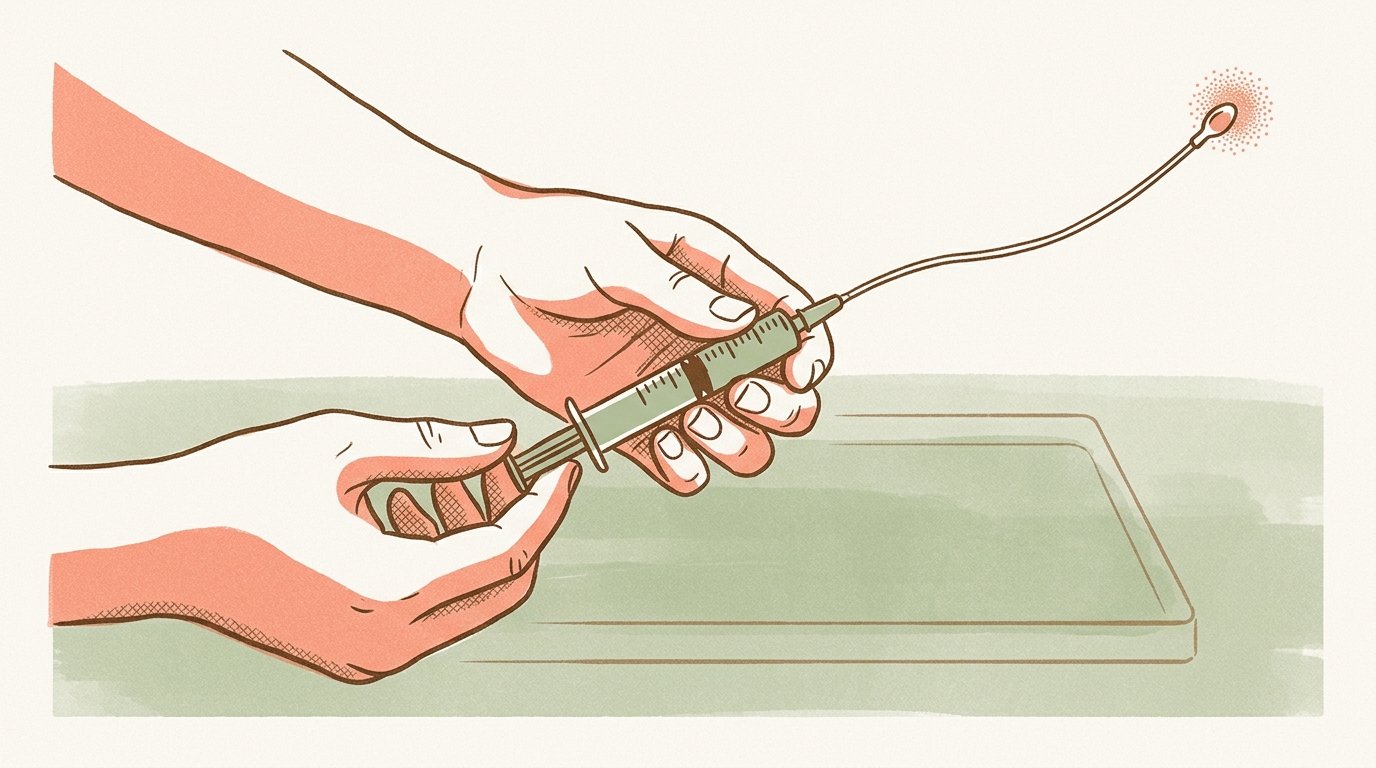 Embryologist draws embryo into catheter. — variant A