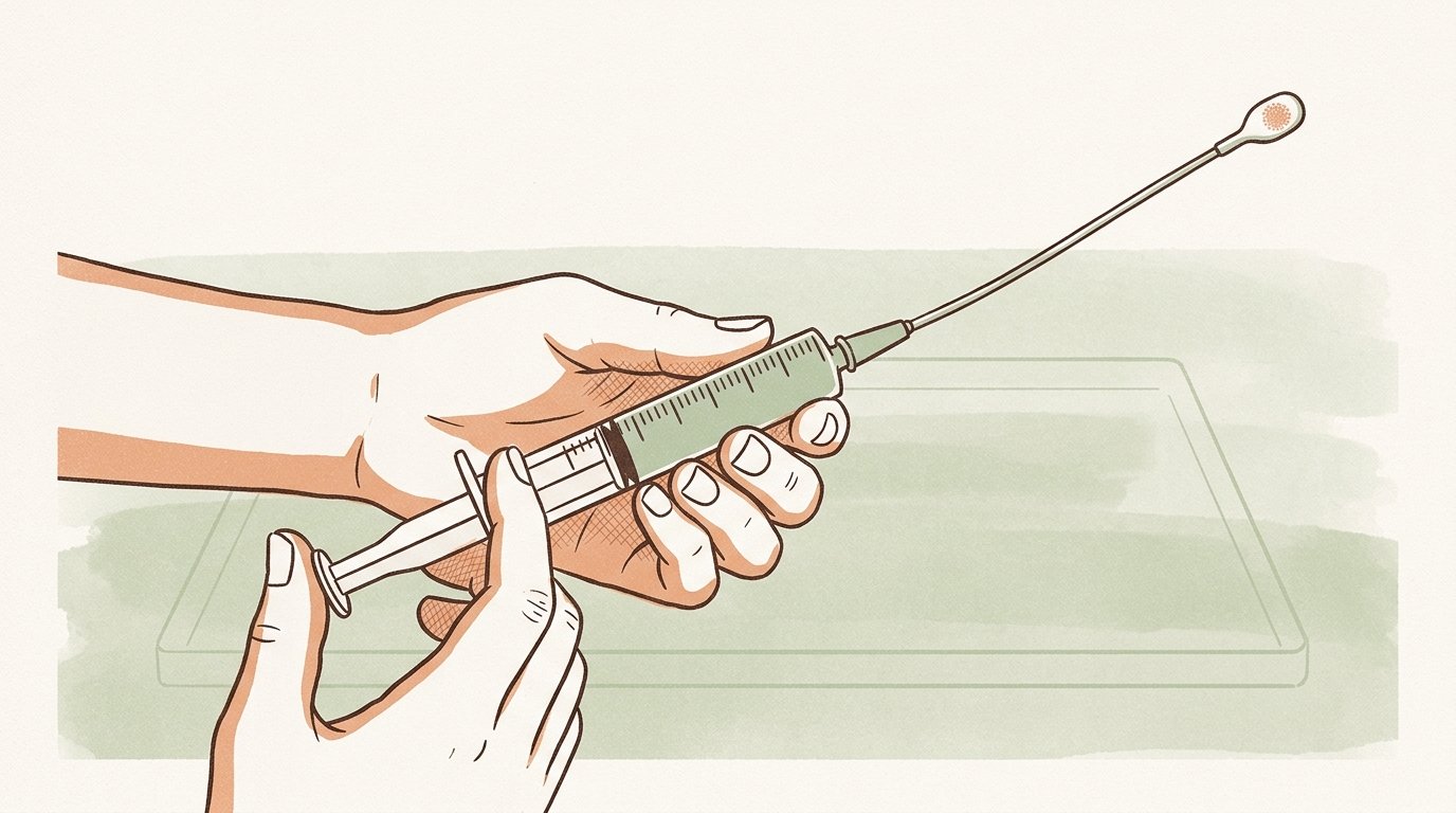 Embryologist draws embryo into catheter. — variant D